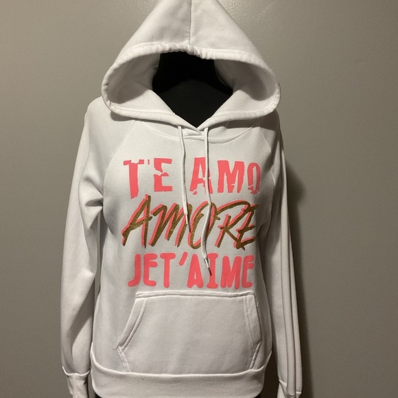 White Hoodie with Multicolor Text - Picture 1 of 3